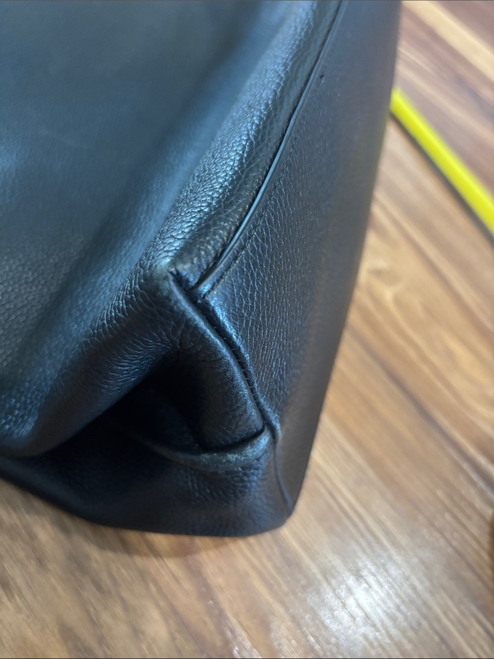 Tory Burch Dark Navy Almost Black Leather Tote with Gold Logo & Chain Straps - Picture 11 of 12
